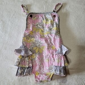 Mustard Pie Girls' Floral Ruffled Bubble Romper Adj Straps Size 24m